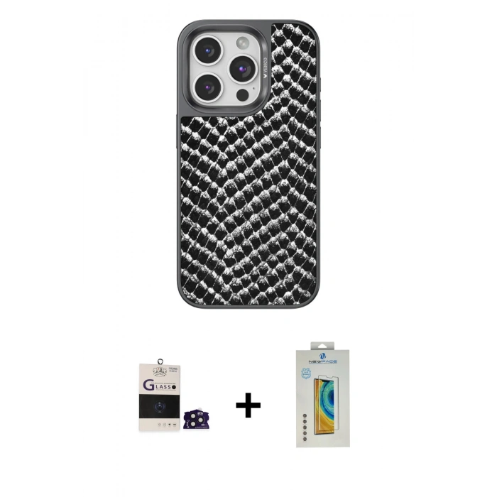 MARSİLYAN™- iPhone 14 Pro Max Kılıf Vadi Özel Seri - Siyah Polymer Nano Ekran Koruyucu + Bilvis Titan Kamera Lens - DNMR