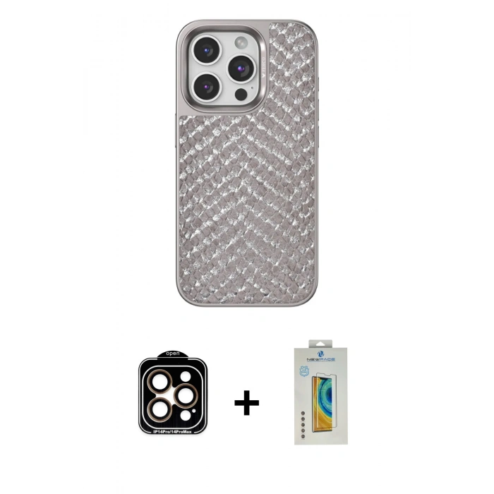 MARSİLYAN™- iPhone 14 Pro Max Kılıf Vadi Özel Seri - Siyah Polymer Nano Ekran Koruyucu + PVD Metal Kamera Lens - TU