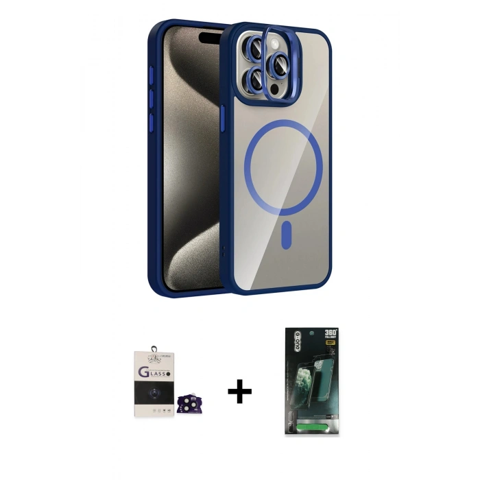 MARSİLYAN™- iPhone 14 Pro Max Kılıf Yadigar Asil Koleksiyonu - Şeffaf 360 Full Body Arka Koruyucu + Bilvis Titan Kamera Lens - SH