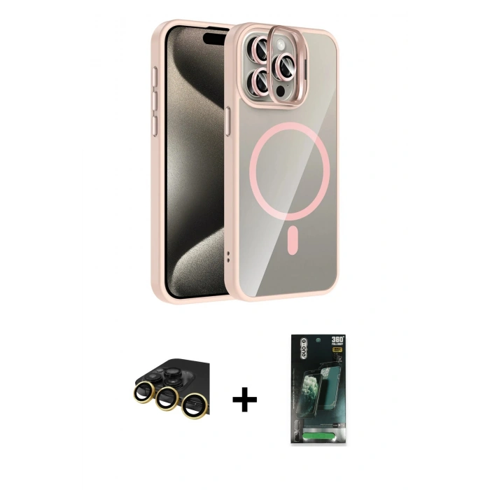 MARSİLYAN™- iPhone 14 Pro Max Kılıf Yadigar Asil Koleksiyonu - Şeffaf 360 Full Body Arka Koruyucu + Raze Metal Kamera Lens - GD