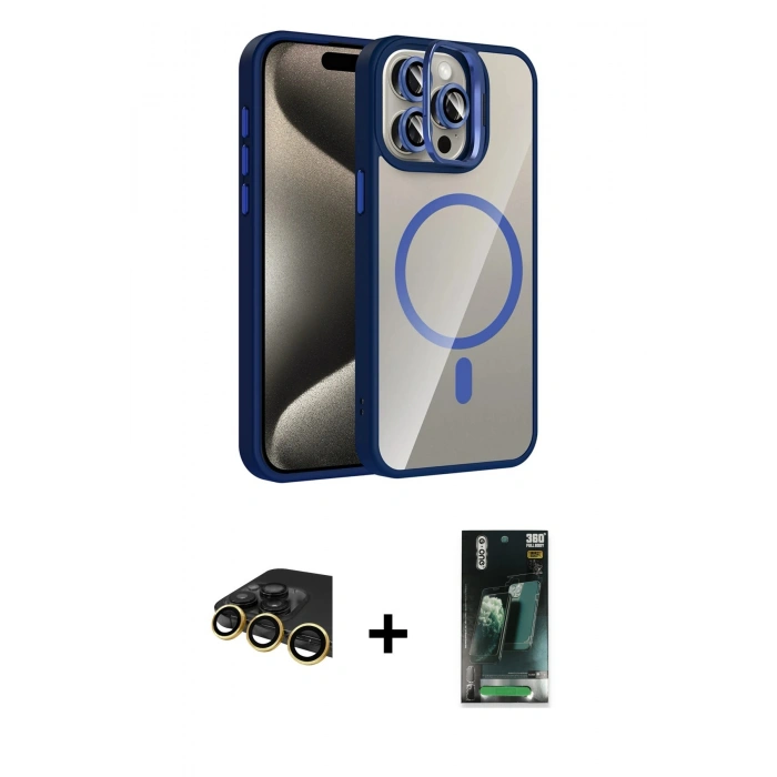 MARSİLYAN™- iPhone 14 Pro Max Kılıf Yadigar Asil Koleksiyonu - Şeffaf 360 Full Body Arka Koruyucu + Raze Metal Kamera Lens - GD