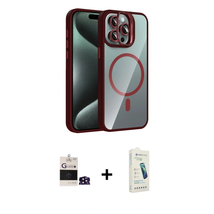 MARSİLYAN™- iPhone 14 Pro Max Kılıf Yadigar Asil Koleksiyonu - Şeffaf Pasifik Cam Ekran Koruyucu + Derin Mor Bilvis Titan Kamera Lens