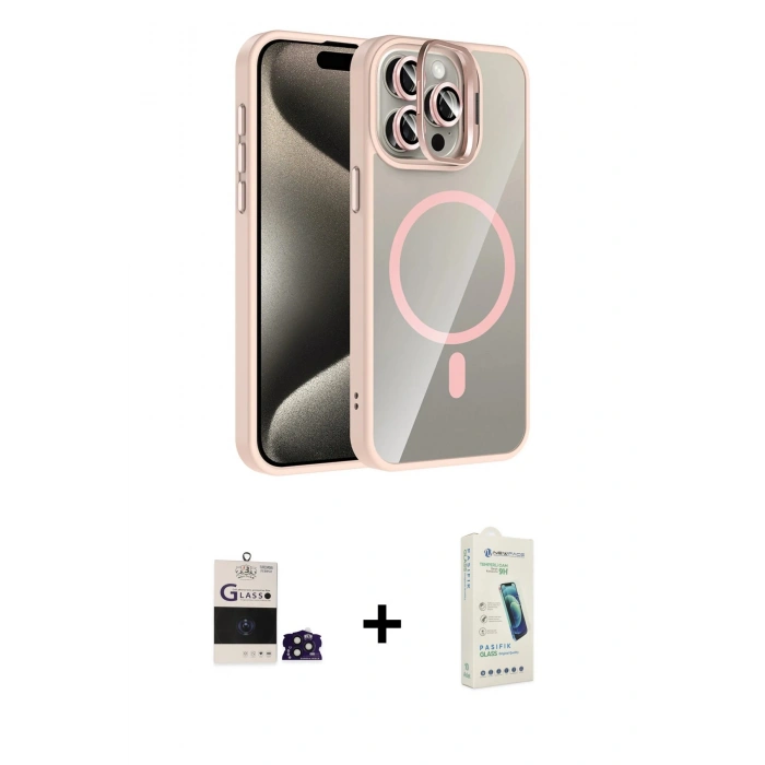 MARSİLYAN™- iPhone 14 Pro Max Kılıf Yadigar Asil Koleksiyonu - Şeffaf Pasifik Cam Ekran Koruyucu + Derin Mor Bilvis Titan Kamera Lens