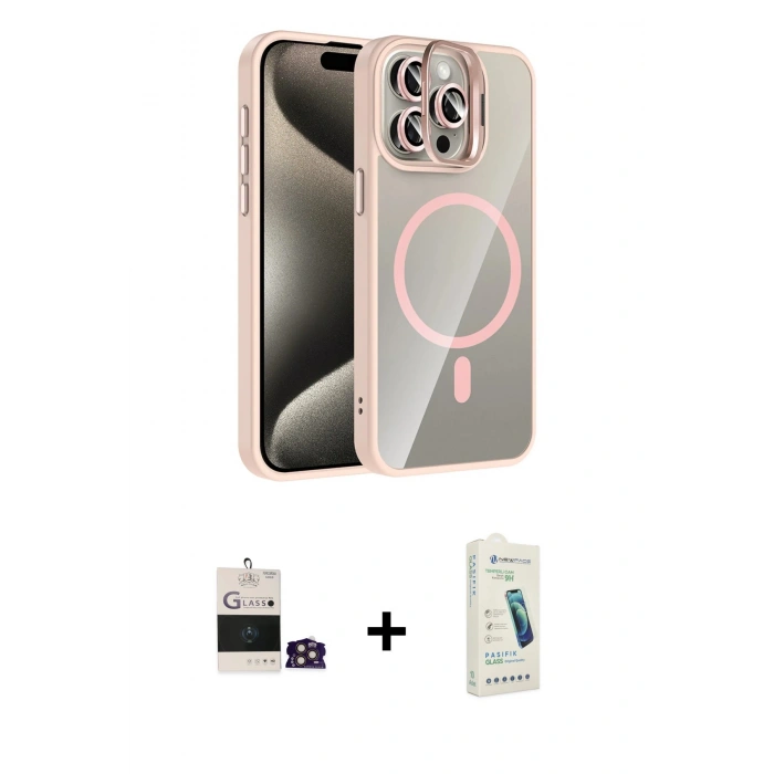 MARSİLYAN™- iPhone 14 Pro Max Kılıf Yadigar Asil Koleksiyonu - Şeffaf Pasifik Cam Ekran Koruyucu + Gold Bilvis Titan Kamera Lens