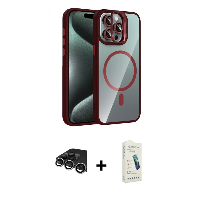 MARSİLYAN™- iPhone 14 Pro Max Kılıf Yadigar Asil Koleksiyonu - Şeffaf Pasifik Cam Ekran Koruyucu + Gümüş Raze Metal Kamera Lens