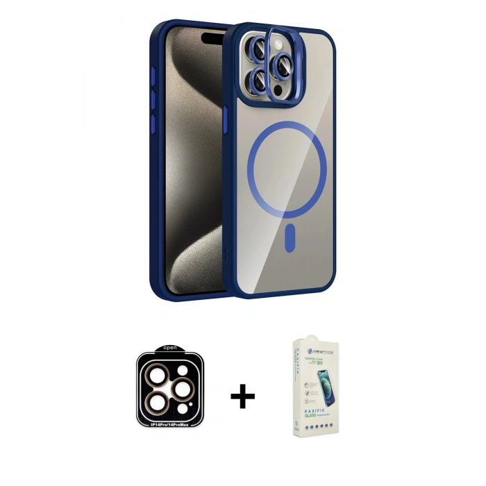 MARSİLYAN™- iPhone 14 Pro Max Kılıf Yadigar Asil Koleksiyonu - Şeffaf Pasifik Cam Ekran Koruyucu + PVD Metal Kamera Lens - TU