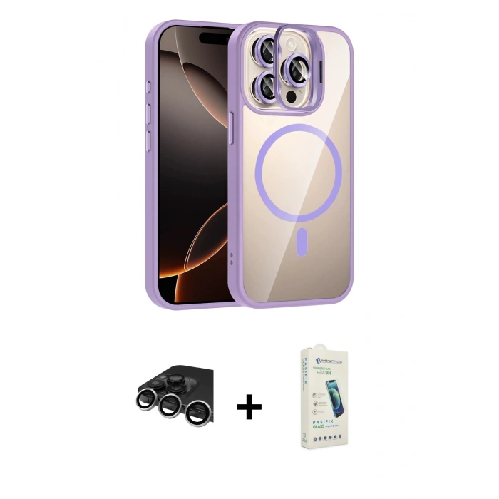 MARSİLYAN™- iPhone 14 Pro Max Kılıf Yadigar Asil Koleksiyonu - Şeffaf Pasifik Cam Ekran Koruyucu + Raze Metal Kamera Lens - GS