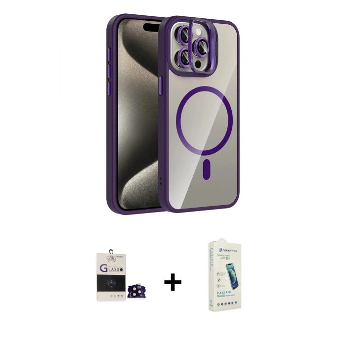 MARSİLYAN™- iPhone 14 Pro Max Kılıf Yadigar Asil Koleksiyonu - Şeffaf Pasifik Cam Ekran Koruyucu + Siyah Bilvis Titan Kamera Lens