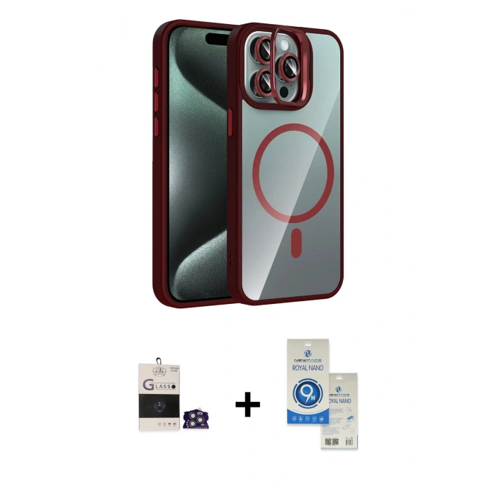 MARSİLYAN™- iPhone 14 Pro Max Kılıf Yadigar Asil Koleksiyonu - Şeffaf Royal Nano Ekran Koruyucu + Bilvis Titan Kamera Lens - GS