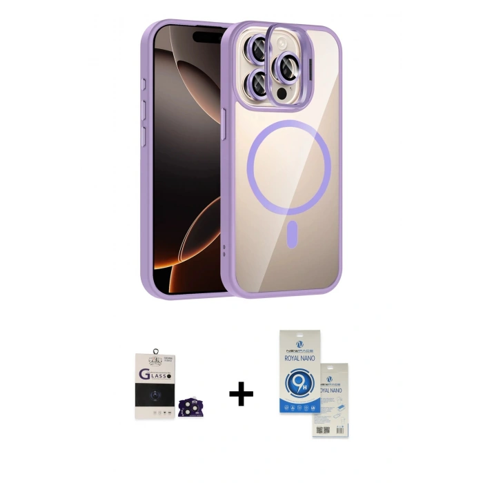 MARSİLYAN™- iPhone 14 Pro Max Kılıf Yadigar Asil Koleksiyonu - Şeffaf Royal Nano Ekran Koruyucu + Bilvis Titan Kamera Lens - DNMR