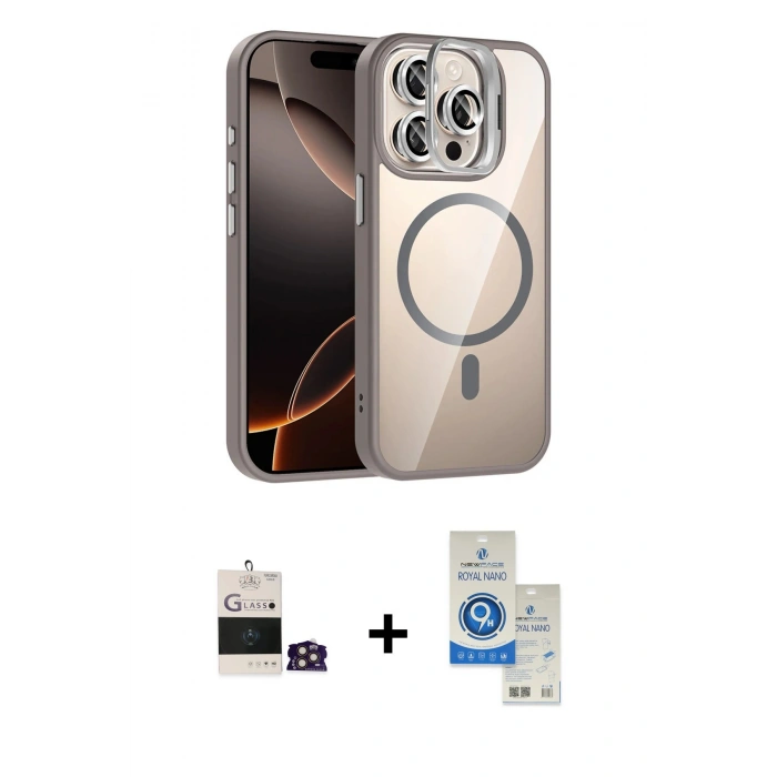 MARSİLYAN™- iPhone 14 Pro Max Kılıf Yadigar Asil Koleksiyonu - Şeffaf Royal Nano Ekran Koruyucu + Bilvis Titan Kamera Lens - GD