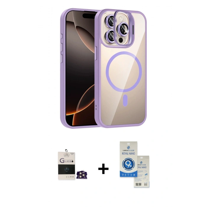 MARSİLYAN™- iPhone 14 Pro Max Kılıf Yadigar Asil Koleksiyonu - Şeffaf Royal Nano Ekran Koruyucu + Bilvis Titan Kamera Lens - GD