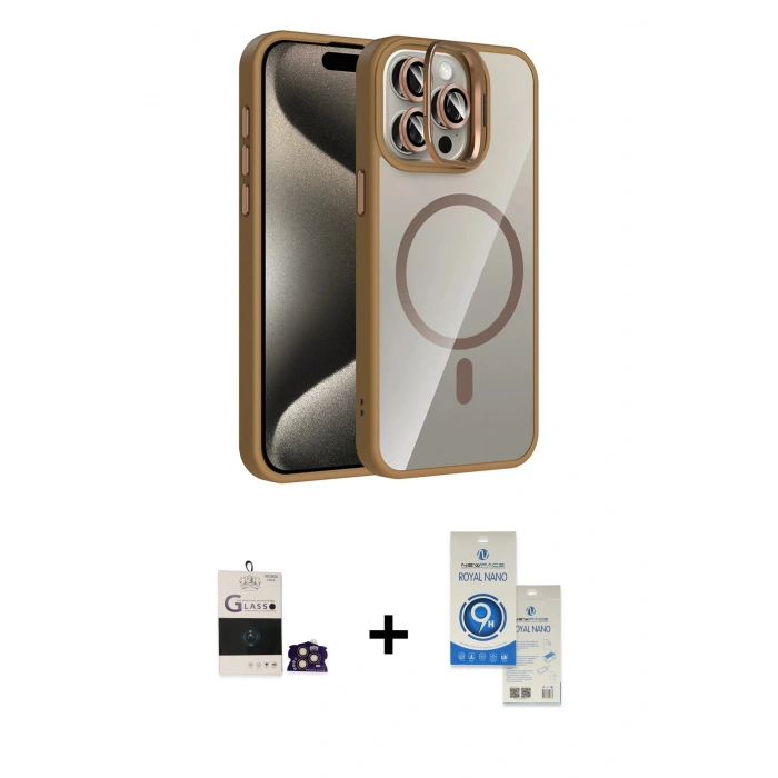 MARSİLYAN™- iPhone 14 Pro Max Kılıf Yadigar Asil Koleksiyonu - Şeffaf Royal Nano Ekran Koruyucu + Bilvis Titan Kamera Lens - GD