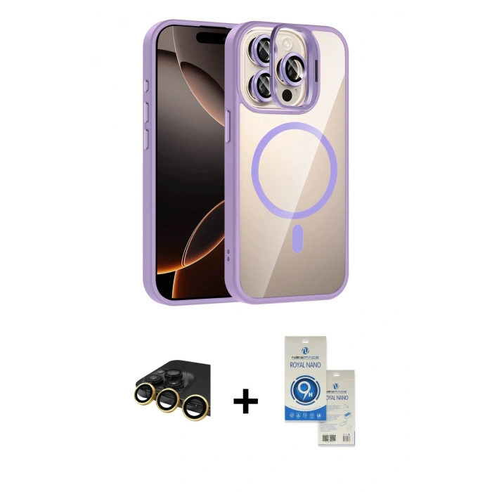 MARSİLYAN™- iPhone 14 Pro Max Kılıf Yadigar Asil Koleksiyonu - Şeffaf Royal Nano Ekran Koruyucu + Raze Metal Kamera Lens - GD