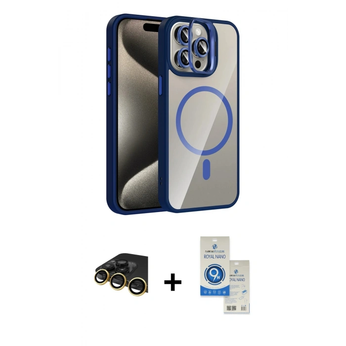 MARSİLYAN™- iPhone 14 Pro Max Kılıf Yadigar Asil Koleksiyonu - Şeffaf Royal Nano Ekran Koruyucu + Raze Metal Kamera Lens - GD