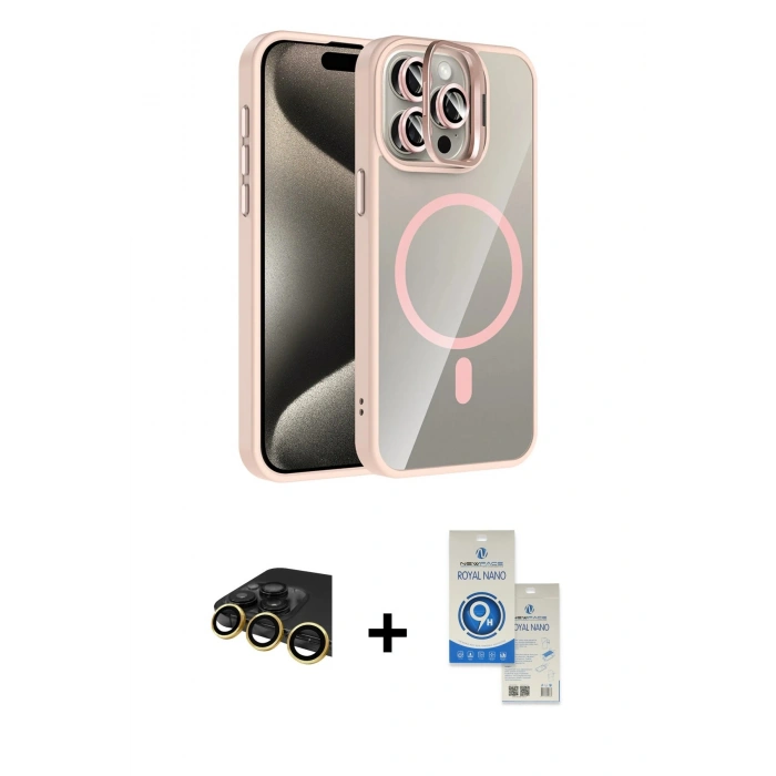 MARSİLYAN™- iPhone 14 Pro Max Kılıf Yadigar Asil Koleksiyonu - Şeffaf Royal Nano Ekran Koruyucu + Raze Metal Kamera Lens - GD