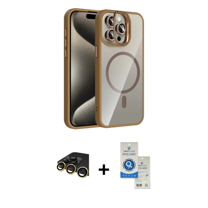 MARSİLYAN™- iPhone 14 Pro Max Kılıf Yadigar Asil Koleksiyonu - Şeffaf Royal Nano Ekran Koruyucu + Raze Metal Kamera Lens - GD