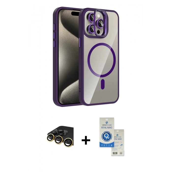 MARSİLYAN™- iPhone 14 Pro Max Kılıf Yadigar Asil Koleksiyonu - Şeffaf Royal Nano Ekran Koruyucu + Raze Metal Kamera Lens - GD