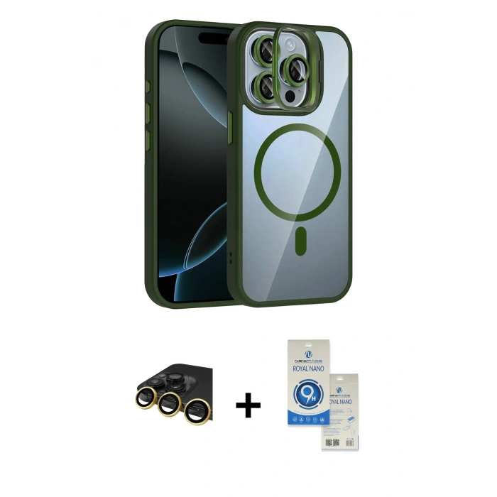 MARSİLYAN™- iPhone 14 Pro Max Kılıf Yadigar Asil Koleksiyonu - Şeffaf Royal Nano Ekran Koruyucu + Raze Metal Kamera Lens - GD