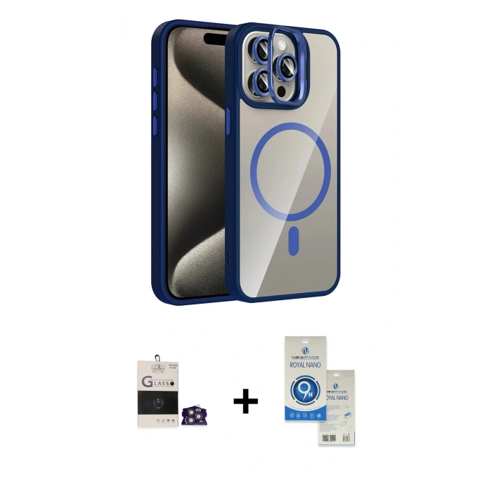 MARSİLYAN™- iPhone 14 Pro Max Kılıf Yadigar Asil Koleksiyonu - Şeffaf Royal Nano Ekran Koruyucu + Bilvis Titan Kamera Lens - GS