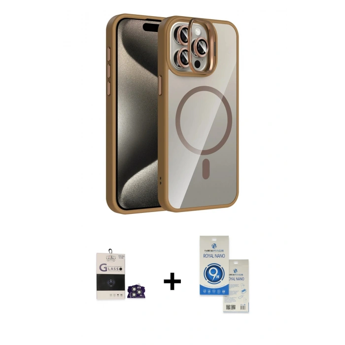 MARSİLYAN™- iPhone 14 Pro Max Kılıf Yadigar Asil Koleksiyonu - Şeffaf Royal Nano Ekran Koruyucu + Bilvis Titan Kamera Lens - GS