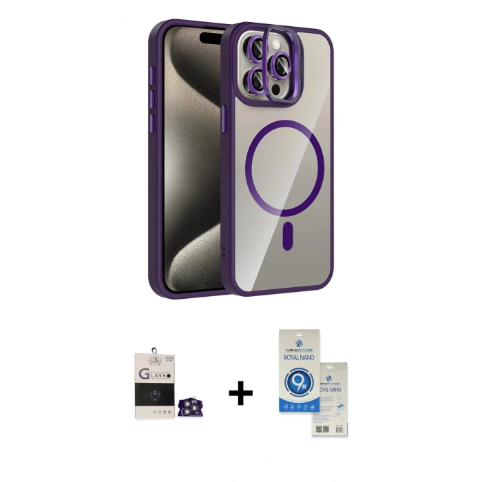 MARSİLYAN™- iPhone 14 Pro Max Kılıf Yadigar Asil Koleksiyonu - Şeffaf Royal Nano Ekran Koruyucu + Bilvis Titan Kamera Lens - GS