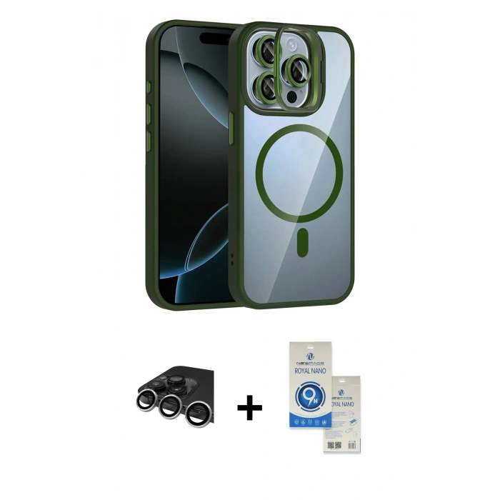 MARSİLYAN™- iPhone 14 Pro Max Kılıf Yadigar Asil Koleksiyonu - Şeffaf Royal Nano Ekran Koruyucu + Raze Metal Kamera Lens - GS