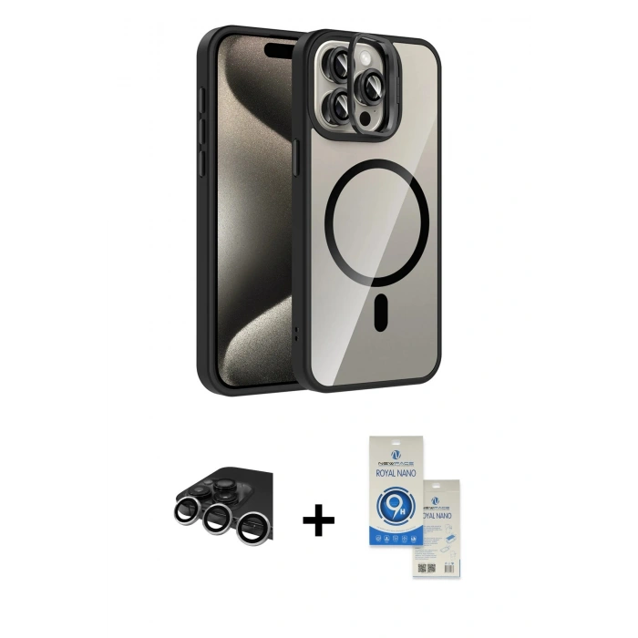 MARSİLYAN™- iPhone 14 Pro Max Kılıf Yadigar Asil Koleksiyonu - Şeffaf Royal Nano Ekran Koruyucu + Raze Metal Kamera Lens - GS