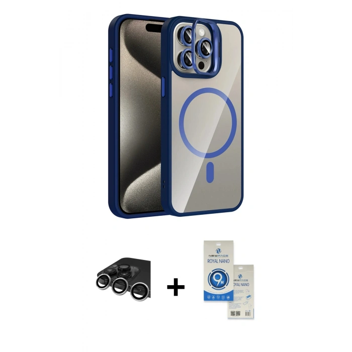 MARSİLYAN™- iPhone 14 Pro Max Kılıf Yadigar Asil Koleksiyonu - Şeffaf Royal Nano Ekran Koruyucu + Raze Metal Kamera Lens - GS