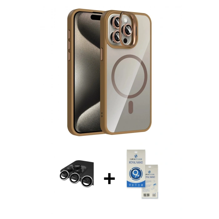 MARSİLYAN™- iPhone 14 Pro Max Kılıf Yadigar Asil Koleksiyonu - Şeffaf Royal Nano Ekran Koruyucu + Raze Metal Kamera Lens - GS