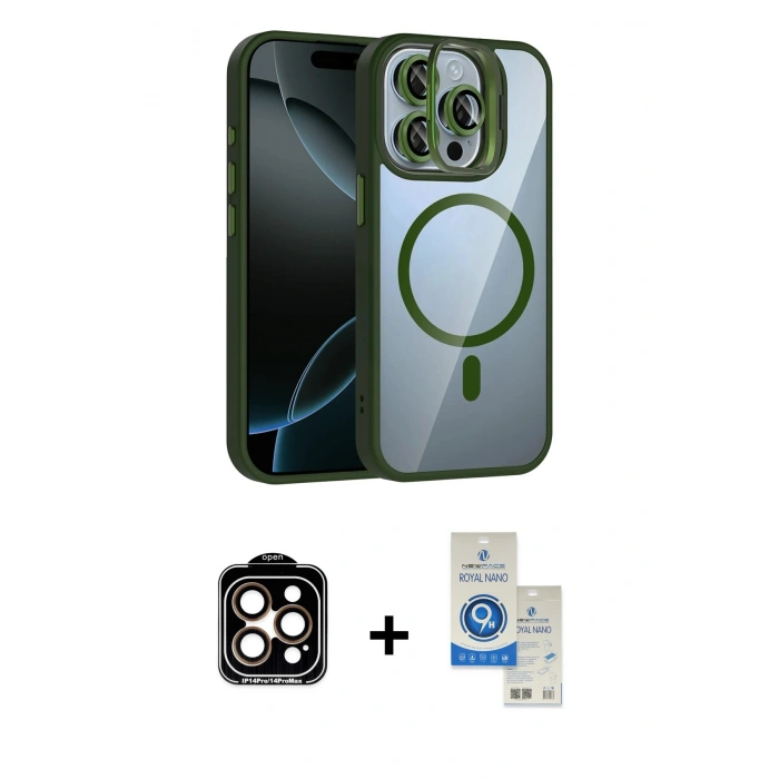 MARSİLYAN™- iPhone 14 Pro Max Kılıf Yadigar Asil Koleksiyonu - Şeffaf Royal Nano Ekran Koruyucu + PVD Metal Kamera Lens - TU