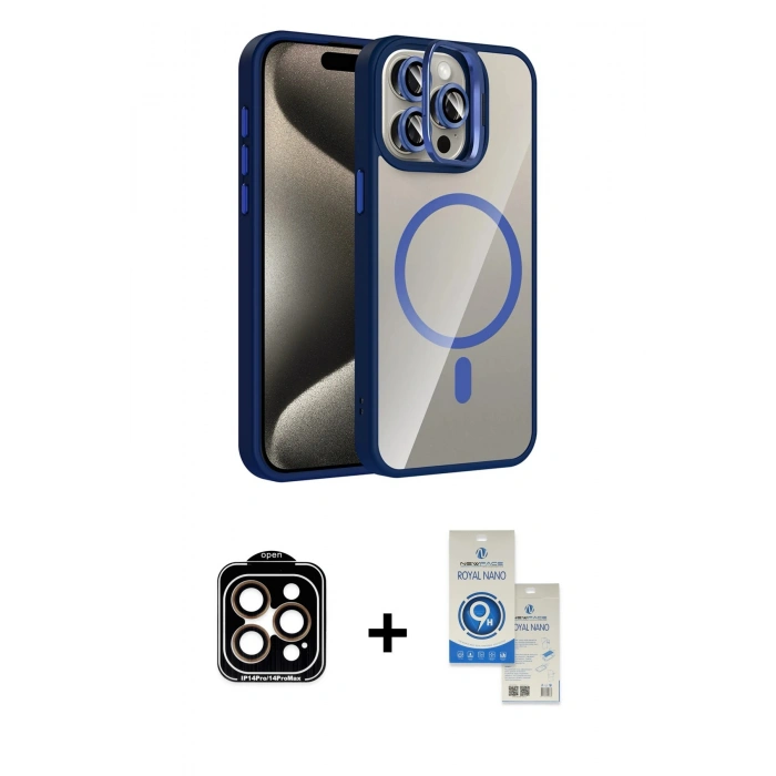MARSİLYAN™- iPhone 14 Pro Max Kılıf Yadigar Asil Koleksiyonu - Şeffaf Royal Nano Ekran Koruyucu + PVD Metal Kamera Lens - TU