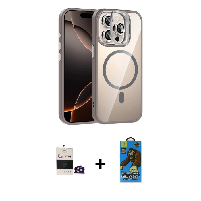 MARSİLYAN™- iPhone 14 Pro Max Kılıf Yadigar Asil Koleksiyonu - Siyah 18D Cam Ekran Koruyucu + Bilvis Titan Kamera Lens - GD
