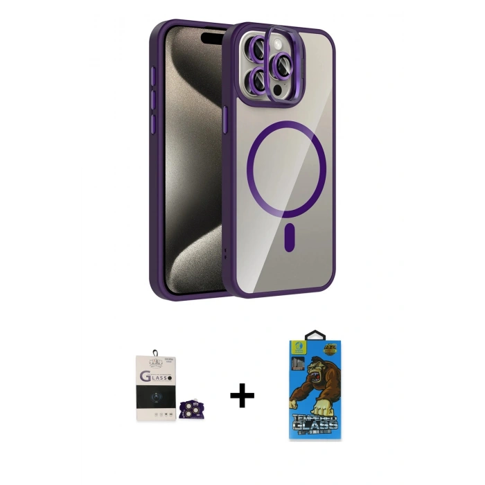 MARSİLYAN™- iPhone 14 Pro Max Kılıf Yadigar Asil Koleksiyonu - Siyah 18D Cam Ekran Koruyucu + Bilvis Titan Kamera Lens - GD