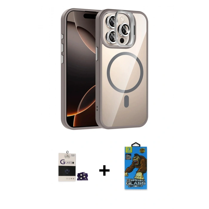 MARSİLYAN™- iPhone 14 Pro Max Kılıf Yadigar Asil Koleksiyonu - Siyah 18D Cam Ekran Koruyucu + Bilvis Titan Kamera Lens - DNMR