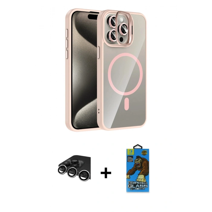 MARSİLYAN™- iPhone 14 Pro Max Kılıf Yadigar Asil Koleksiyonu - Siyah 18D Cam Ekran Koruyucu + Raze Metal Kamera Lens - GS