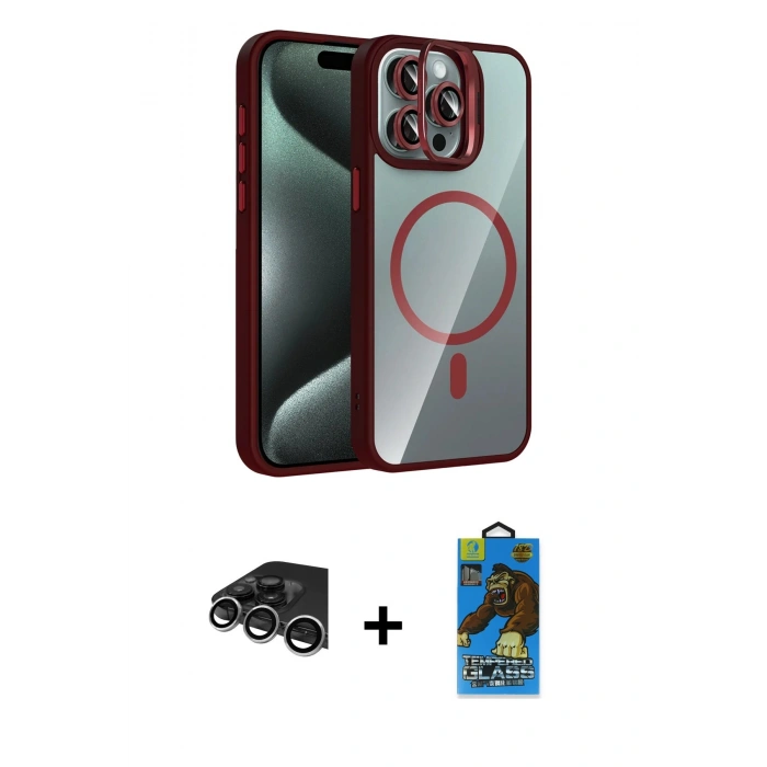 MARSİLYAN™- iPhone 14 Pro Max Kılıf Yadigar Asil Koleksiyonu - Siyah 18D Cam Ekran Koruyucu + Raze Metal Kamera Lens - GS