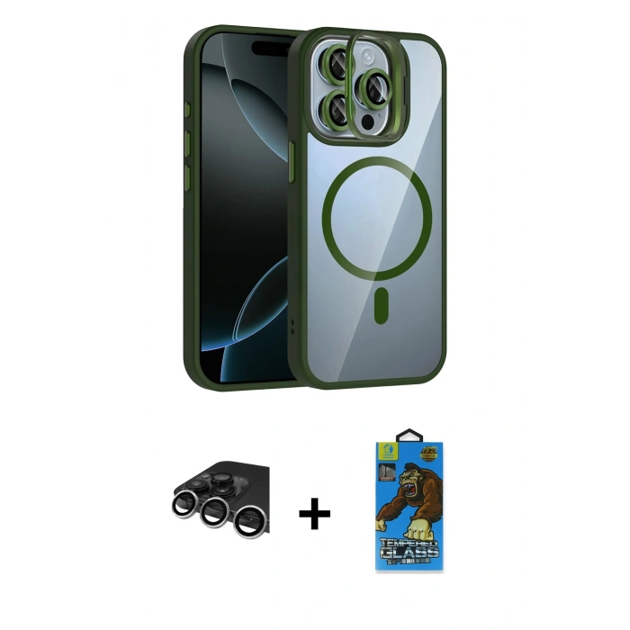 MARSİLYAN™- iPhone 14 Pro Max Kılıf Yadigar Asil Koleksiyonu - Siyah 18D Cam Ekran Koruyucu + Raze Metal Kamera Lens - GS