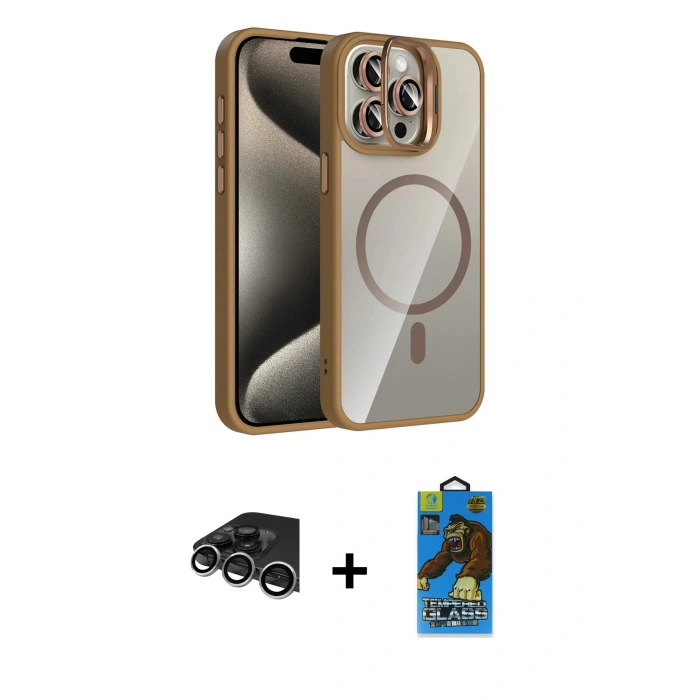 MARSİLYAN™- iPhone 14 Pro Max Kılıf Yadigar Asil Koleksiyonu - Siyah 18D Cam Ekran Koruyucu + Raze Metal Kamera Lens - GS