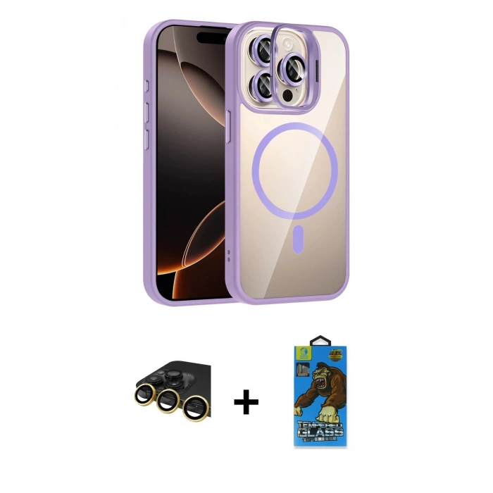 MARSİLYAN™- iPhone 14 Pro Max Kılıf Yadigar Asil Koleksiyonu - Siyah 18D Cam Ekran Koruyucu + Raze Metal Kamera Lens - GD