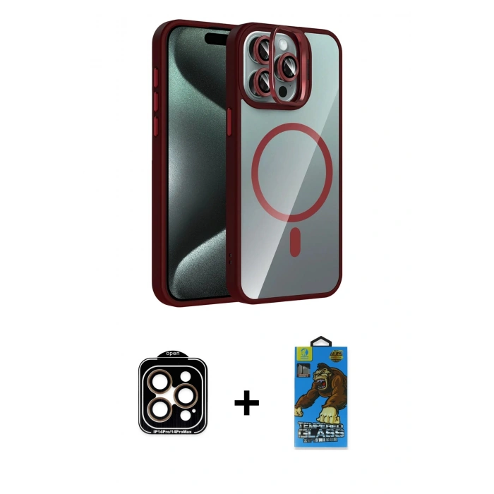MARSİLYAN™- iPhone 14 Pro Max Kılıf Yadigar Asil Koleksiyonu - Siyah 18D Cam Ekran Koruyucu + PVD Metal Kamera Lens - TU