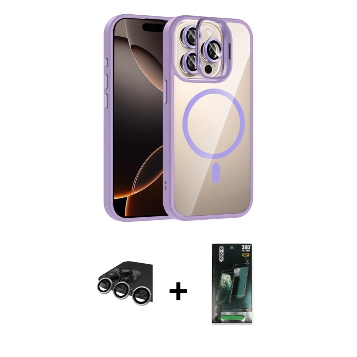 MARSİLYAN™- iPhone 14 Pro Max Kılıf Yadigar Asil Koleksiyonu - Siyah 360 Mat Full Body Arka Koruyucu + Gümüş Raze Metal Kamera Lens