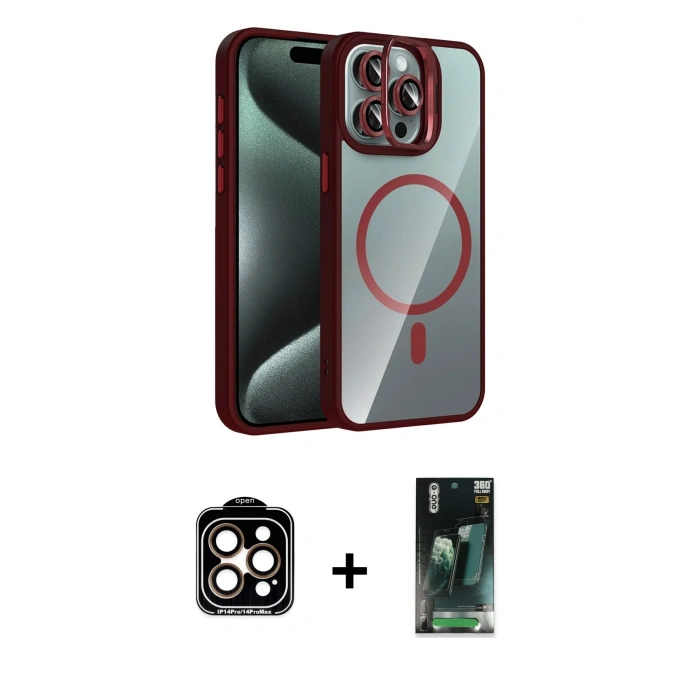 MARSİLYAN™- iPhone 14 Pro Max Kılıf Yadigar Asil Koleksiyonu - Siyah 360 Mat Full Body Arka Koruyucu + PVD Metal Kamera Lens - TU