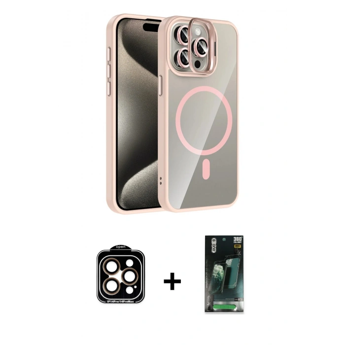 MARSİLYAN™- iPhone 14 Pro Max Kılıf Yadigar Asil Koleksiyonu - Siyah 360 Mat Full Body Arka Koruyucu + PVD Metal Kamera Lens - TU