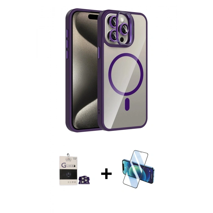 MARSİLYAN™- iPhone 14 Pro Max Kılıf Yadigar Asil Koleksiyonu - Siyah 3D Antistatik Cam Ekran Koruyucu + Bilvis Titan Kamera Lens - GS
