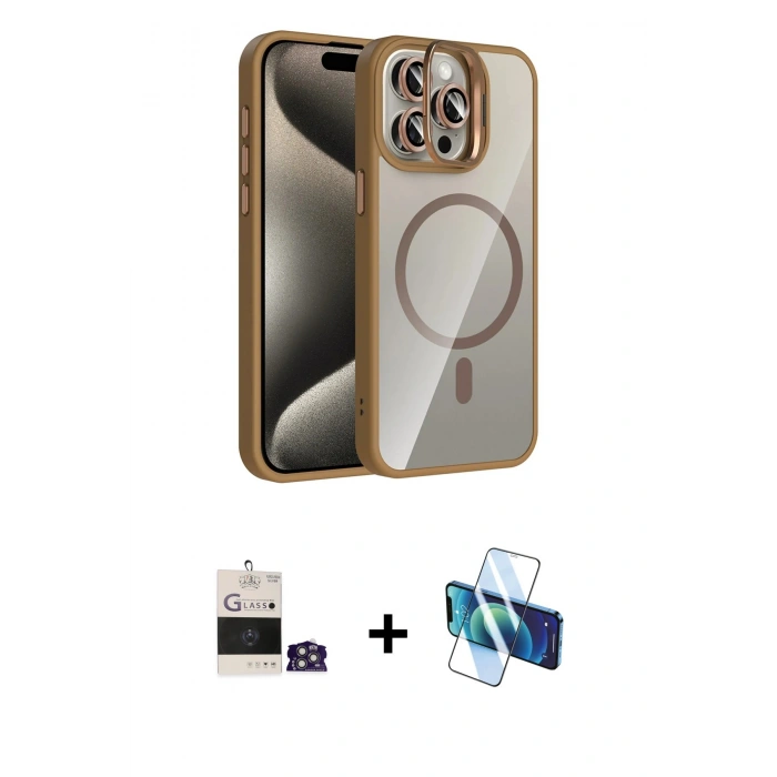 MARSİLYAN™- iPhone 14 Pro Max Kılıf Yadigar Asil Koleksiyonu - Siyah 3D Antistatik Cam Ekran Koruyucu + Bilvis Titan Kamera Lens - GS