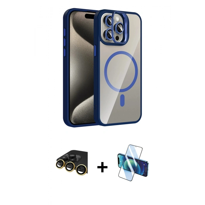 MARSİLYAN™- iPhone 14 Pro Max Kılıf Yadigar Asil Koleksiyonu - Siyah 3D Antistatik Cam Ekran Koruyucu + Raze Metal Kamera Lens - GD