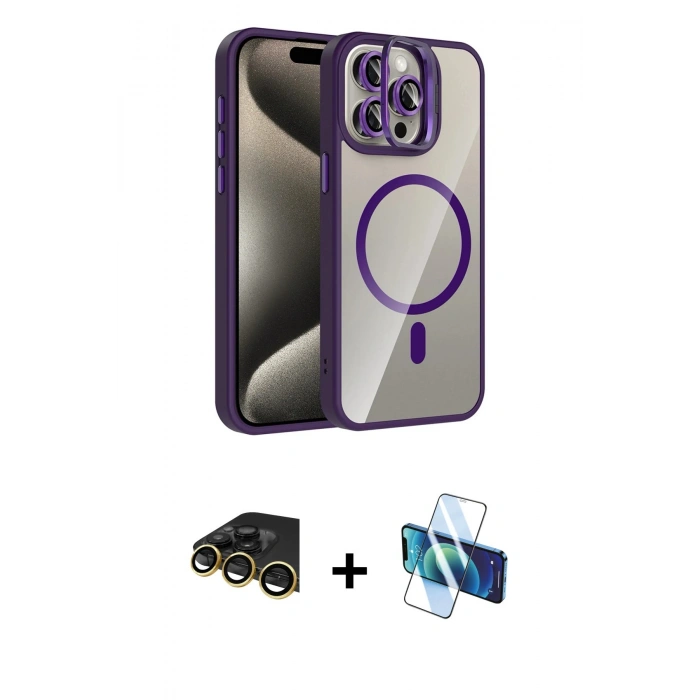 MARSİLYAN™- iPhone 14 Pro Max Kılıf Yadigar Asil Koleksiyonu - Siyah 3D Antistatik Cam Ekran Koruyucu + Raze Metal Kamera Lens - GD