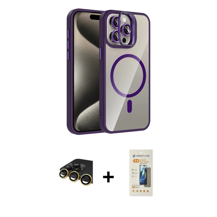MARSİLYAN™- iPhone 14 Pro Max Kılıf Yadigar Asil Koleksiyonu - Siyah 6D Mat Seramik Hayalet Nano Ekran Koruyucu + Raze Metal Kamera Lens - GD