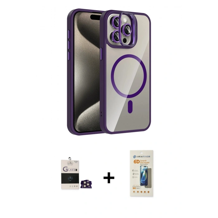 MARSİLYAN™- iPhone 14 Pro Max Kılıf Yadigar Asil Koleksiyonu - Siyah 6D Mat Seramik Hayalet Nano Ekran Koruyucu + Bilvis Titan Kamera Lens - GD